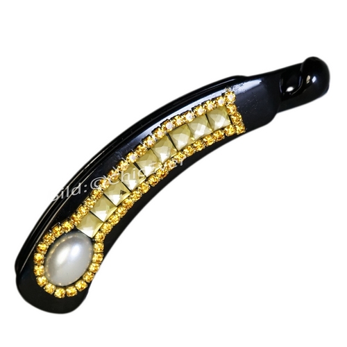 Haarspange Bananenspange Strass & Acryl Haarschmuck gelb gold schwarz 7533h - zum Schließen ins Bild klicken